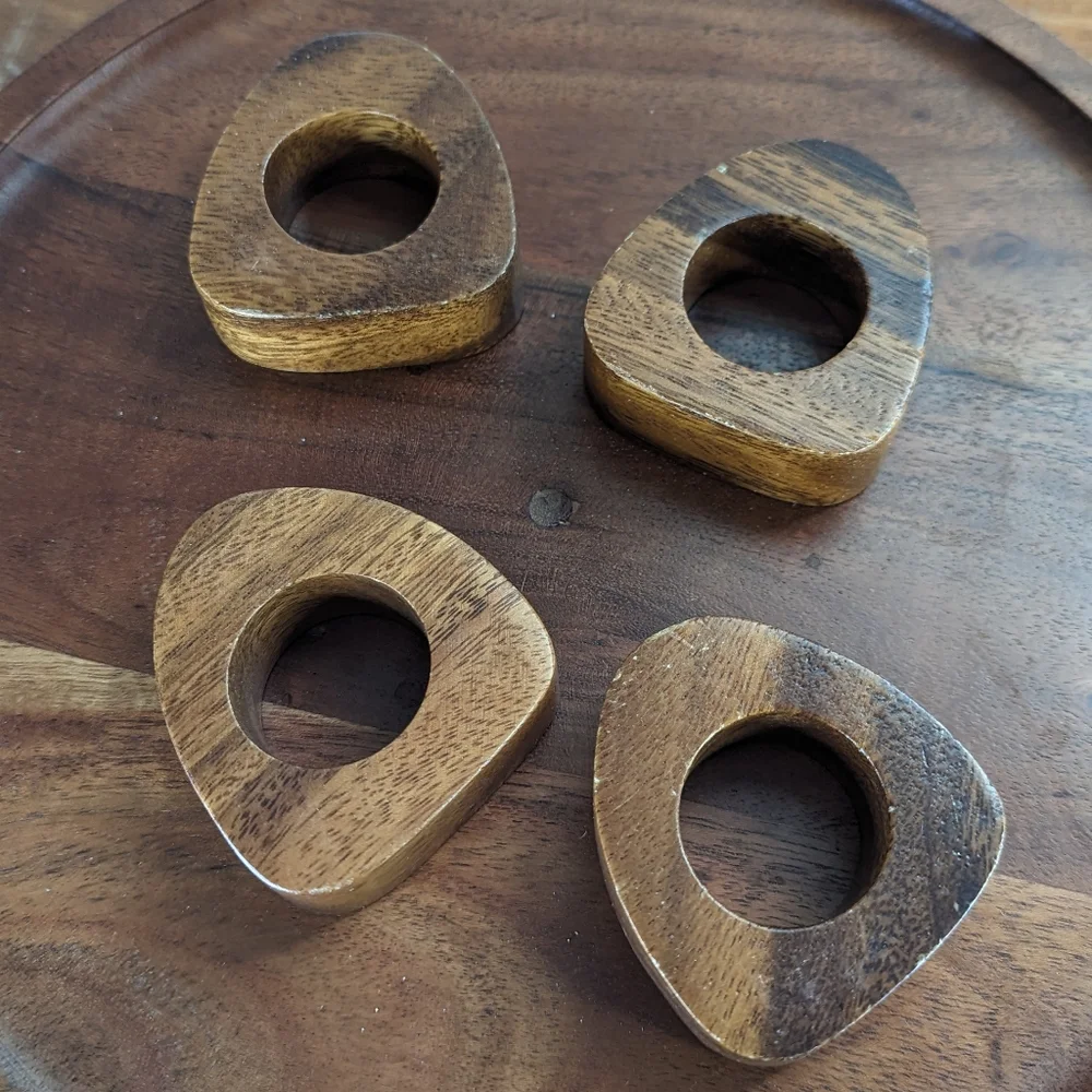 MCM Wooden Triangle Napkin Rings Set of Four